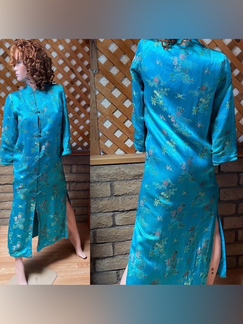 Fabulous VINTAGE Chinoiserie Satin DUSTER Jacket Size Small